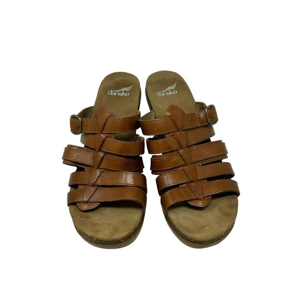 Dansko Dina Cognac Tan Leather Strappy Block Heel Sandals Size 41 US 10.5-11 - Picture 2 of 7